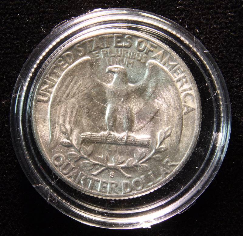 1954-S WASHINGTON SILVER QUARTER AU IN AIRTITE HOLDER