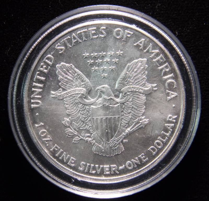 1999 AMERICAN SILVER EAGLE 1 TROY Oz. .999 FINE SILVER COLOR ENHANCED IN AIRTITE HOLDER