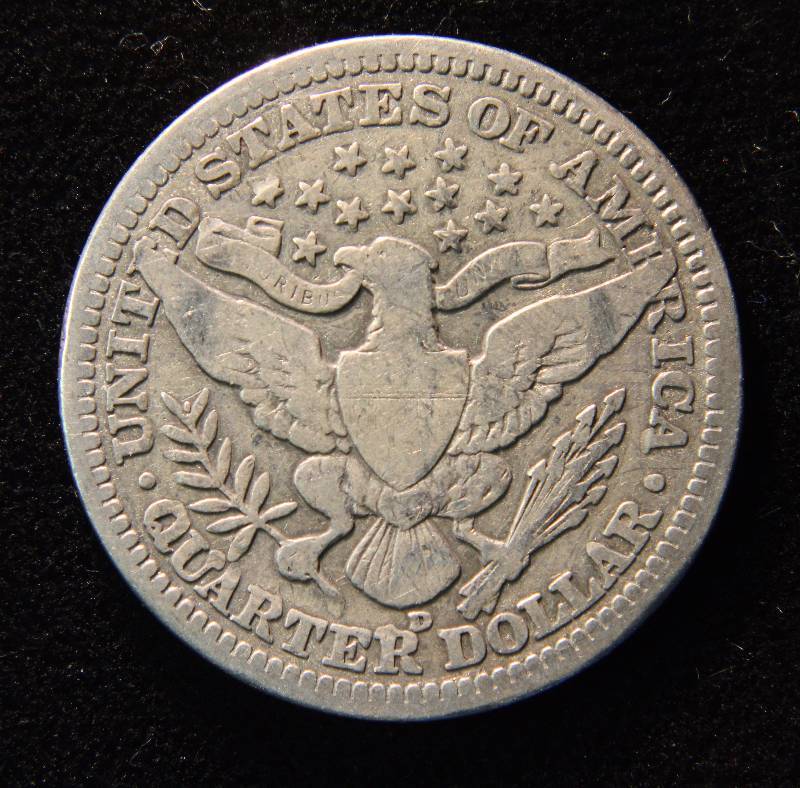 1915-D BARBER SILVER QUARTER VG