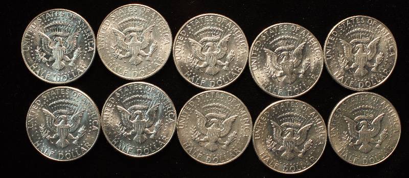 GROUP OF 10 - 40% SILVER KENNEDY HALF DOLLARS