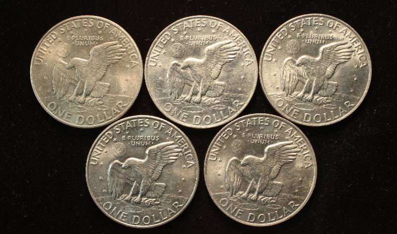 GROUP OF 5 EISENHOWER CLAD DOLLARS