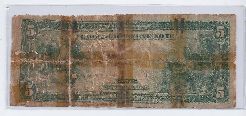 SERIES 1914 LARGE SIZE $5 FEDERAL RESERVE NOTE IN LOW GRADE