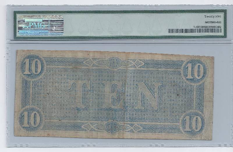 1864 CIVIL WAR CONFEDERATE STATES OF AMERICA $10 BILL VF25 PMG CERTIFIED