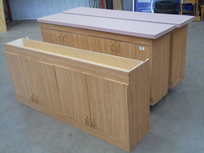 lot 78 image: (3) 7ft Wood Cabinet Sets, 4-Door, ...