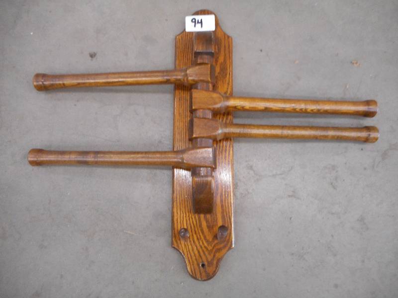 lot 94 image: Nice Handmade Oak Wall-Mount Coat R...