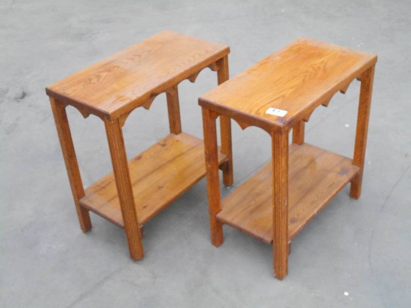 lot 97 image: (2) Matching Handmade Oak Side Tabl...