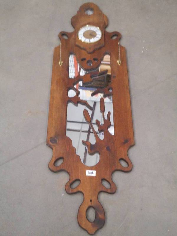 lot 102 image: Vintage 6ft Wooden Wall MirrorCloc...