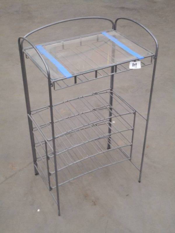 lot 117 image: Folding Steel Rack With Glass Top ...
