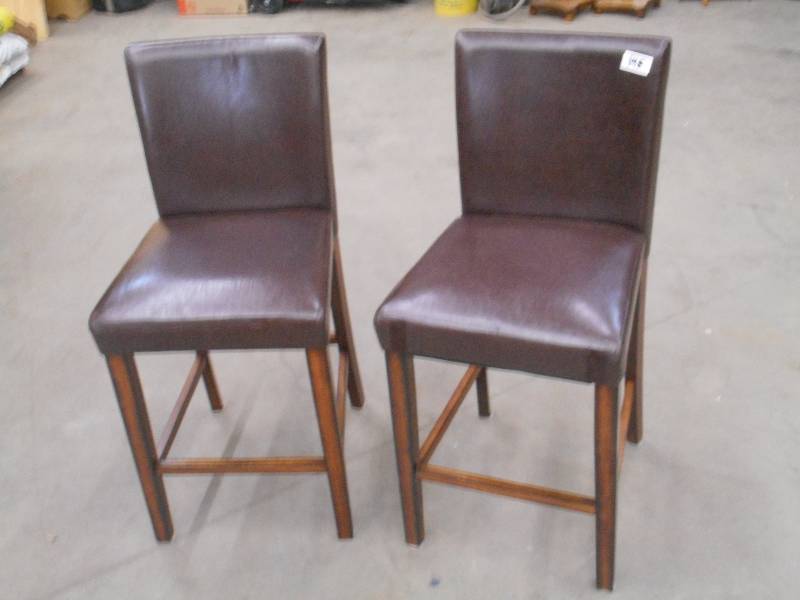 lot 145 image: (2) Padded Wood-Frame Bar Stools ...