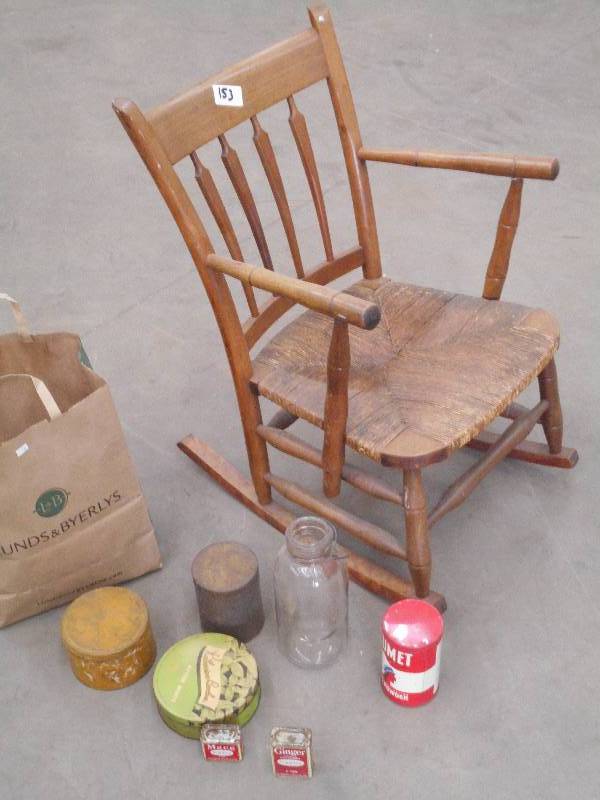 lot 153 image: Vintage Wood Rocker Chair & Bag Of ...