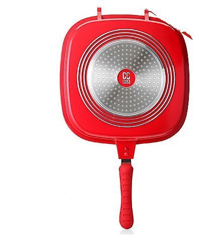 lot 7 image: Cooks Companion Cast Aluminum Ceramic Nonstick Low Pressure Triple Flip Pan  RED