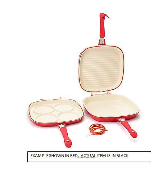 lot 25 image: Cooks Companion Cast Aluminum Ceramic Nonstick Low Pressure Triple Flip Pan  BLACK