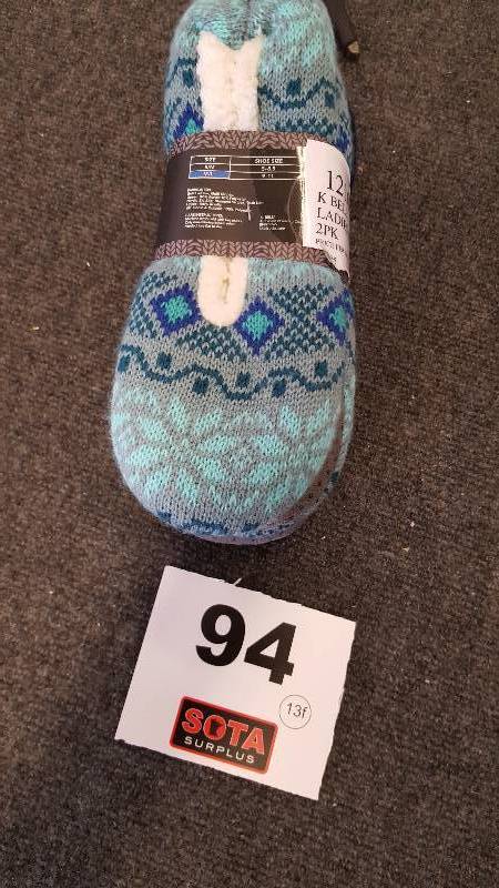 lot 94 image: K. BELL LADIES SHERPA SLIPPER SOCKS 2-PR  ML  (9-11)