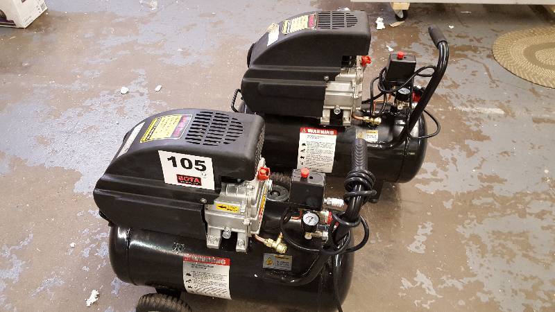 lot 105 image: Lot of 2 - Master Craft 3.5 HP 10-Gallon Air Compressor     (Total Value $499.98)