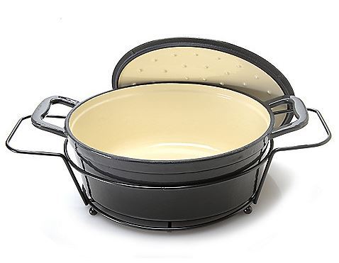 lot 81 image: Cooks Tradition Stick-Resistant Enameled Cast Iron 5 qt Oval Dutch Oven w Lid & Rack  WHITE