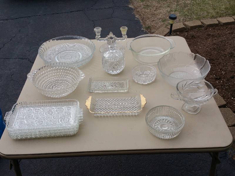 lot 92 image: Group of Clear Glass, Butter Dish, Service Dishes, Candlestick, Etc.