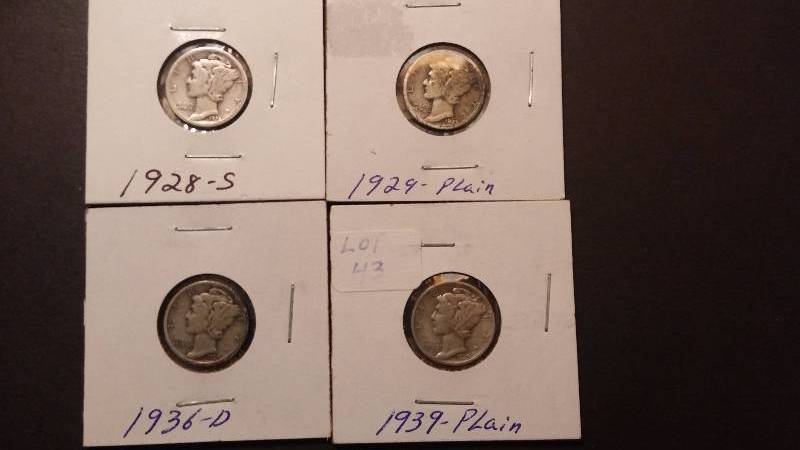 Mercury Dimes 1928-S 1929 1936-D 1939