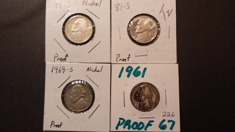 Proof Nickels 1961 1968 1981 1994