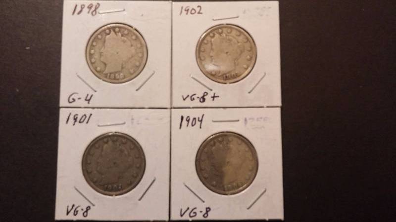 V Nickels 1898 1901 1902 1904