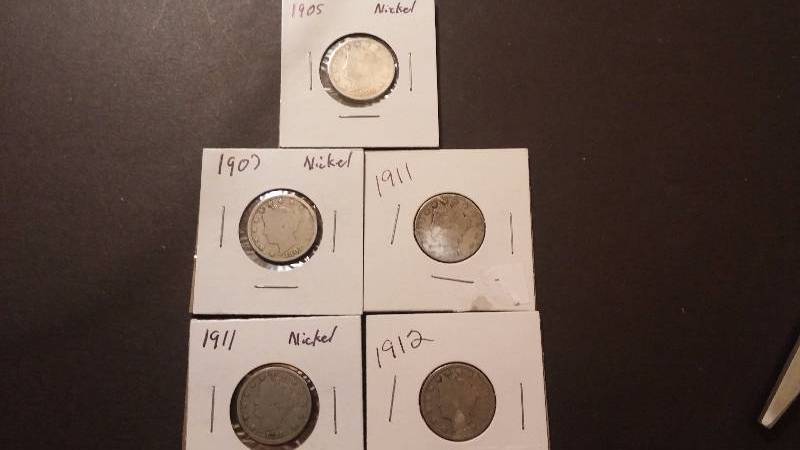 V Nickels 1905 1907 1911 1911 1912