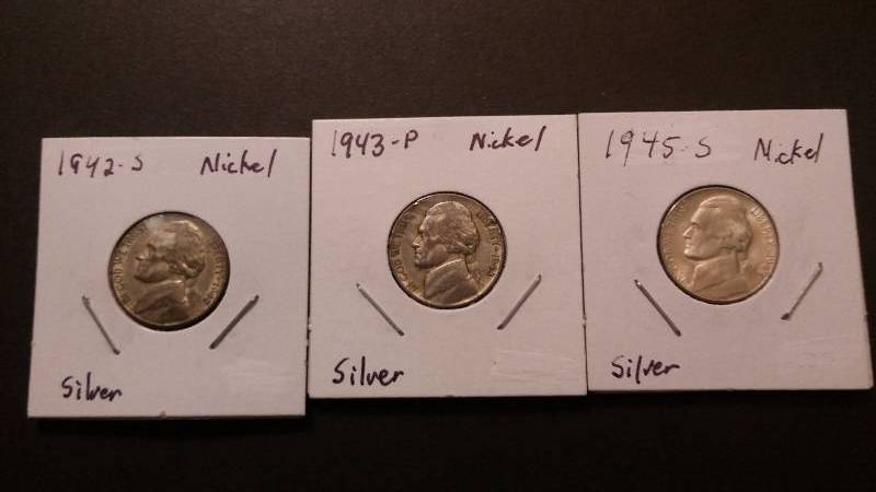 Nickels 1942-S 1943-P 1945-S