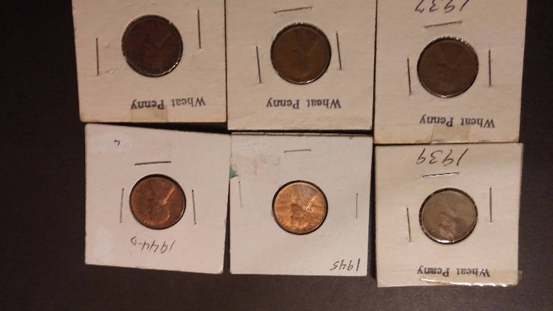 Lincoln & Wheat Pennies 1934 1937 1938 1939 1944-D 1945