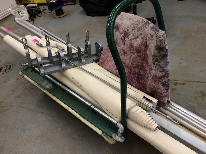 lot 2 image: Assorted Canvas Back Drops, Poles, Accessories, Hardware - view all pictures for more details   very good condition