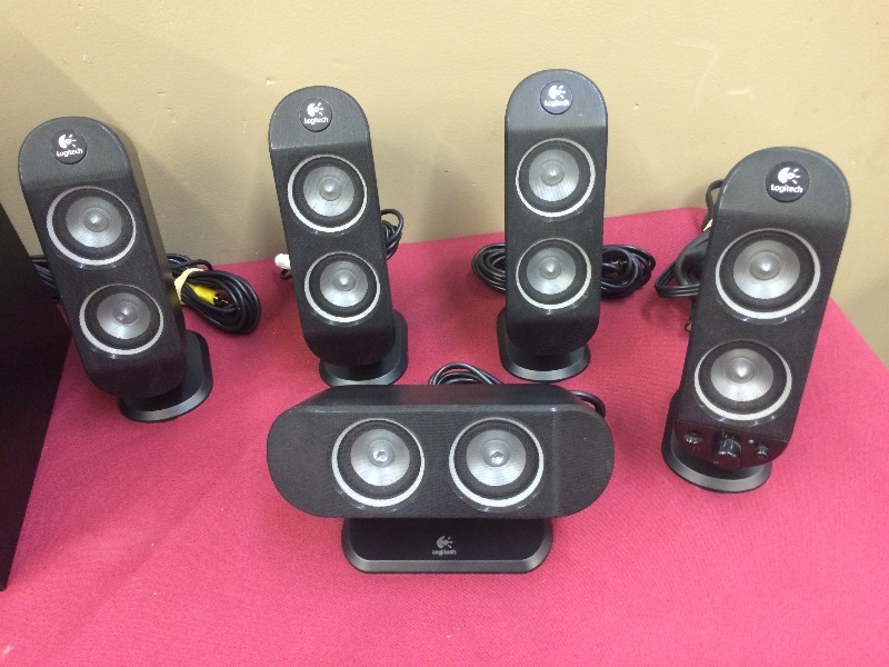lot 36 image: Logitech Surround Sound Speakers and 2 computer speakers   lot of 8