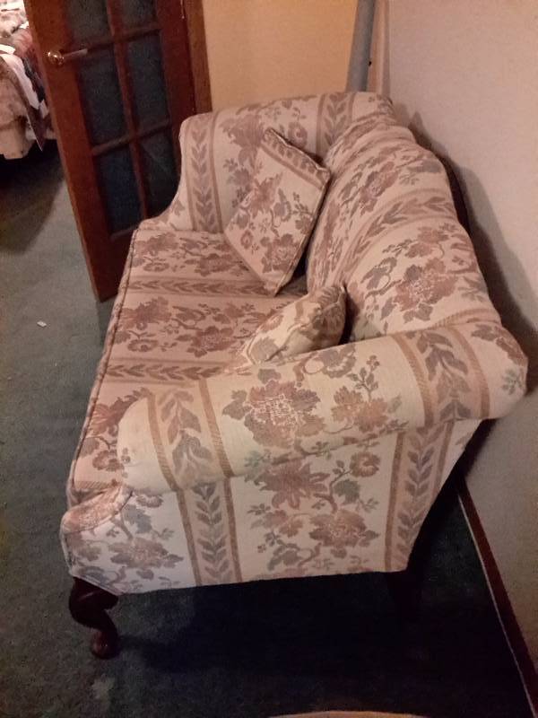 lot 2A image: Upholstered with Wood legs Love seat