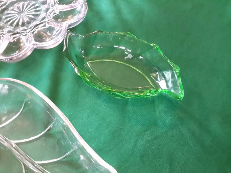 lot 26 image: Glass Serving platters, Copper Serving Rack Deviled egg dish