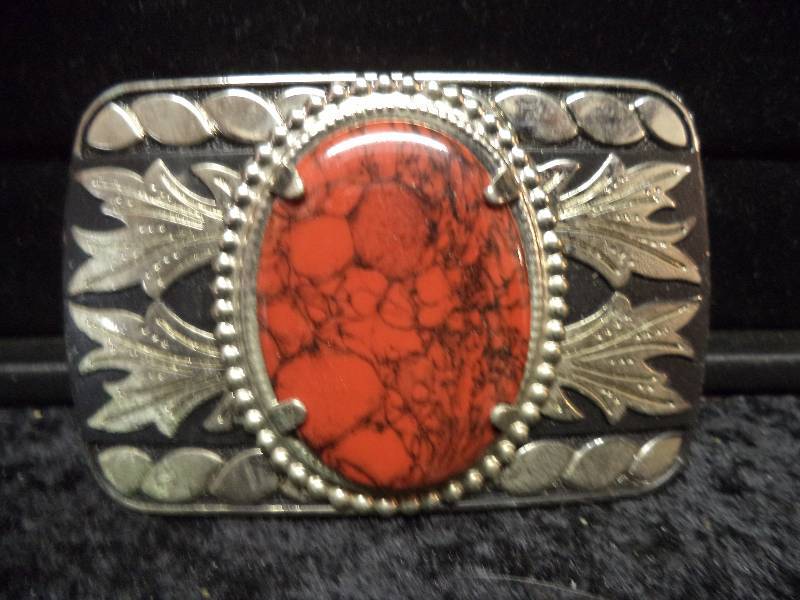 lot 88 image: Belt Buckle - Red Stone
