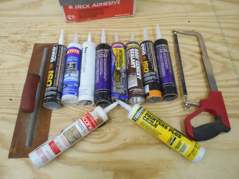 Box Of Assorted Caulk Tubes, Tools,...