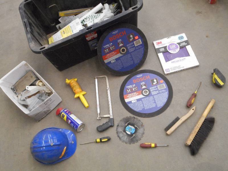 Tote Of Assorted Sandpaper, Saw Bla...