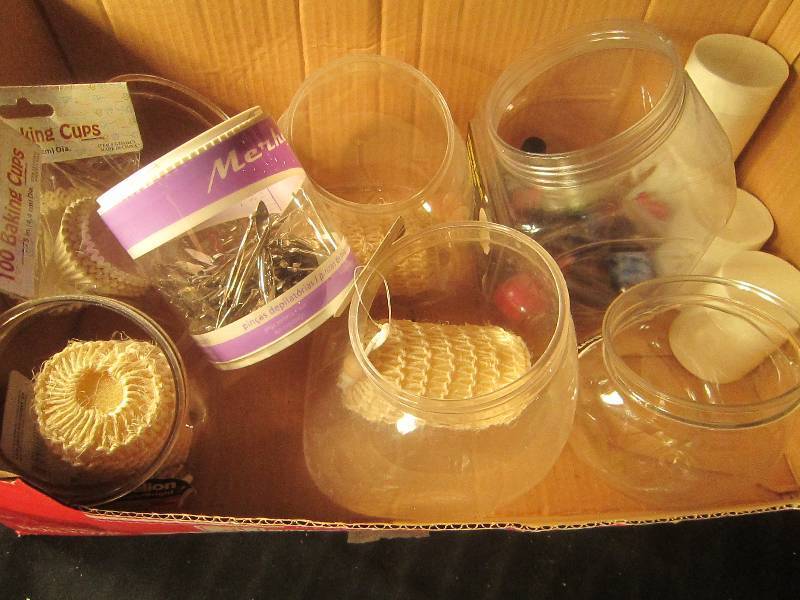 NEW LOT - 3 Body Sponges, Plastic Containers, 2 Sets of 100 Baking Cups, Lot of Tweezers, Cold Cream, 7 Nail Polish