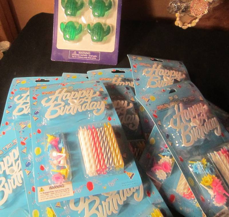 NEW LOT - 11 Happy Birthday Candles & 1 Set of 4 Cactus Candles, Ice Cubes Bags, Party Favors