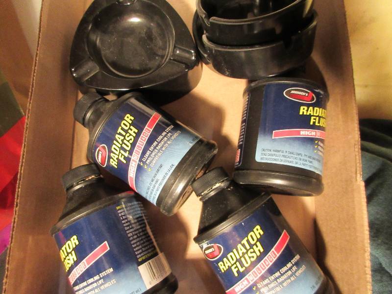 NEW 4 Bottles of Radiator Fluid & 4 New Black Ashtrays