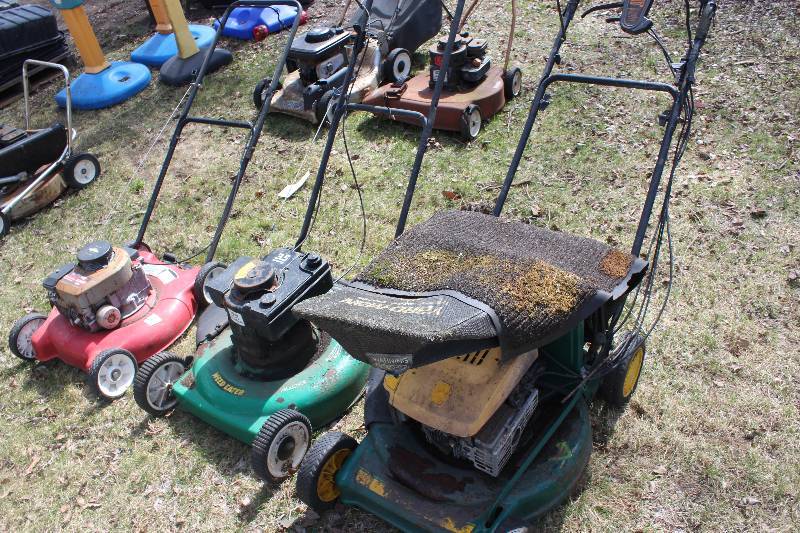 Lot of (3) Lawn Mowers Including 3.5hp Weed Eater, 3.5hp Briggs & Stratton Yard Machines 20, 5hp Yard Man