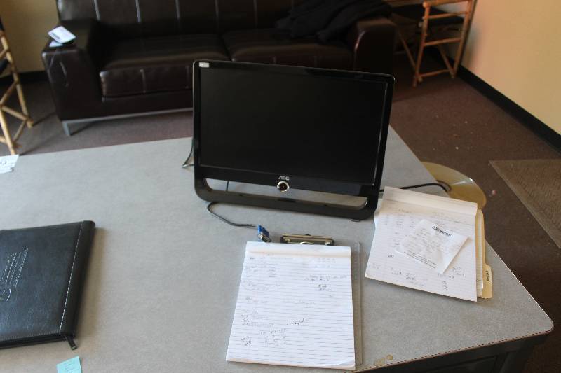 lot 65 image: Contents of Desk Including Computer, Paper Products