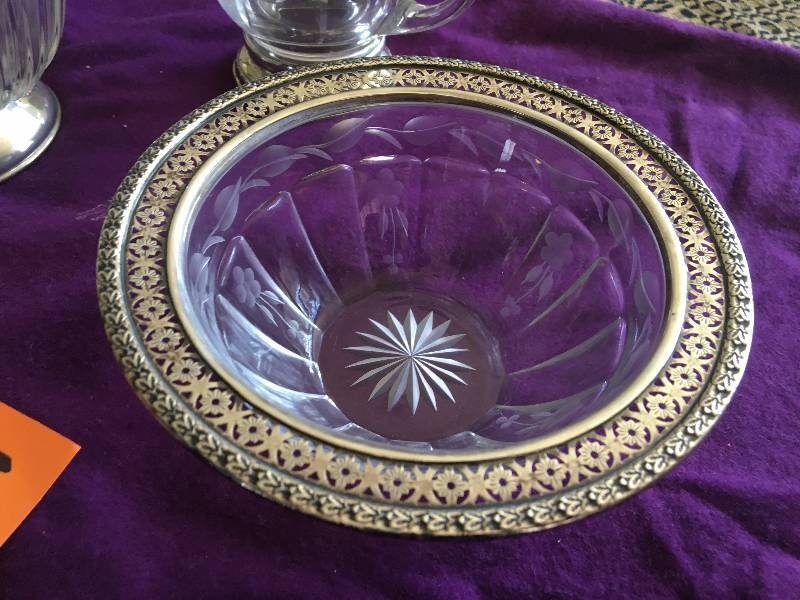 3 Small Cut glass serving bowls with either Silver plate rim or Base