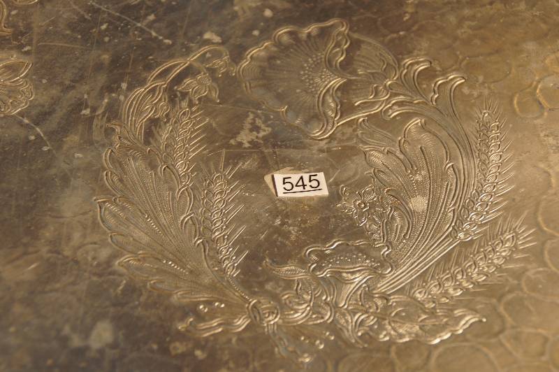 lot 545 image: 1950s Vintage Hand Hammered Aluminum Very Very Large Round Serving Tray Approx 18