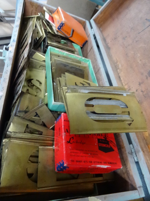 Box of Misc Brass Stencils.
