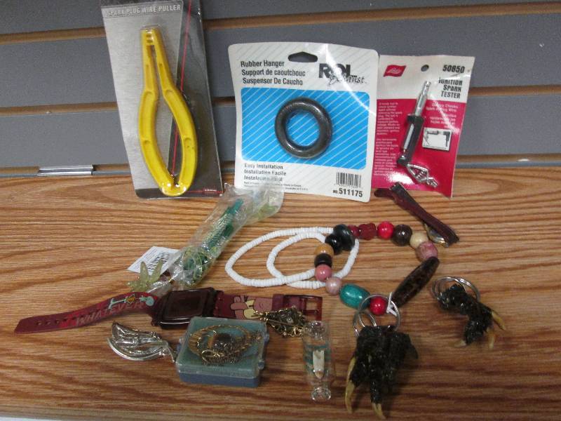 Keychains, necklaces, spark tester,...