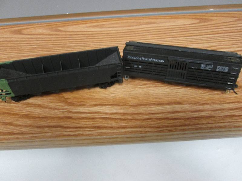 Toy train stock car & grain car...