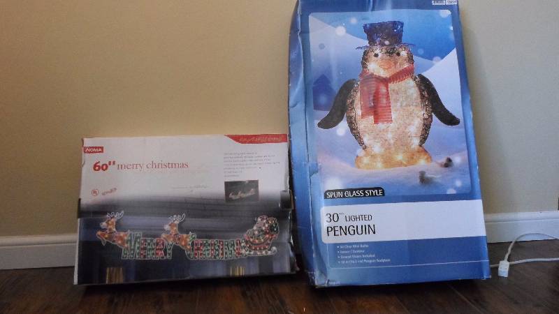Merry Christmas Lighted Sign and Penguin Light