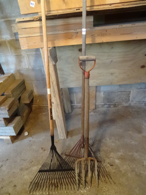 lot 109 image: 2 Lawn Rakes, Potato Fork