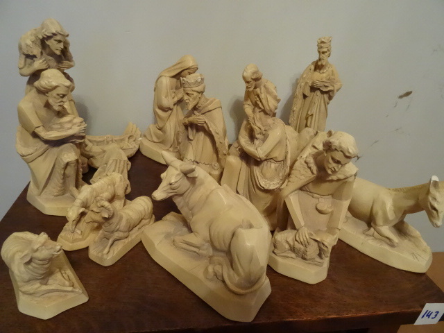 lot 142 image: Plaster Nativity Scene Set 16 Piece Set