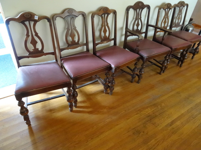 lot 157 image: 5 Side 1 Arm 1940s Vintage Dining Chairs