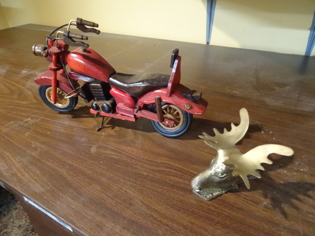 lot 280 image: Wooden Decorative Red Motorcycle
