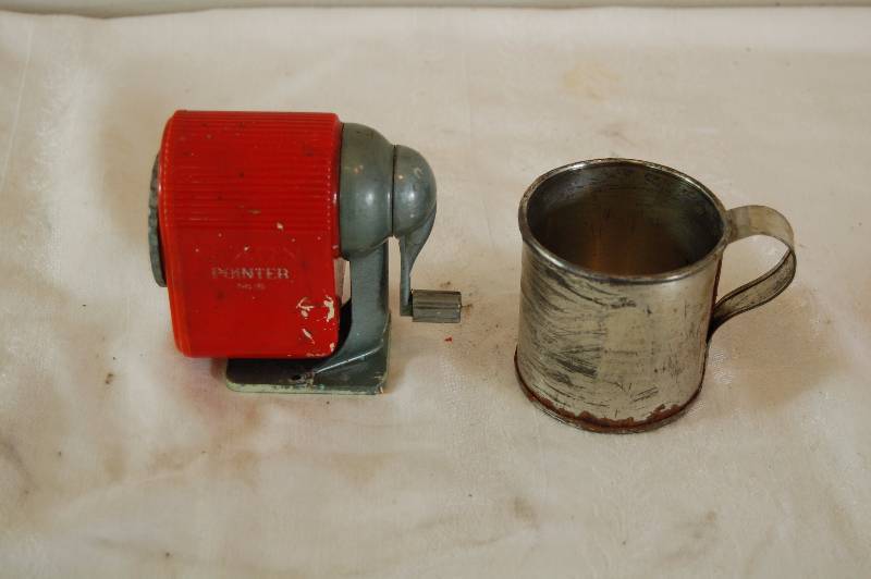 lot 77 image: Vintage Pencil Sharpener and Metal Cup