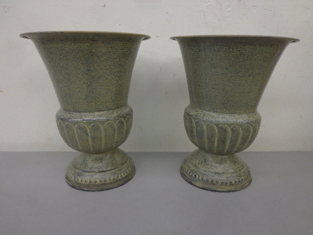 2 Green Metal Urn Planters